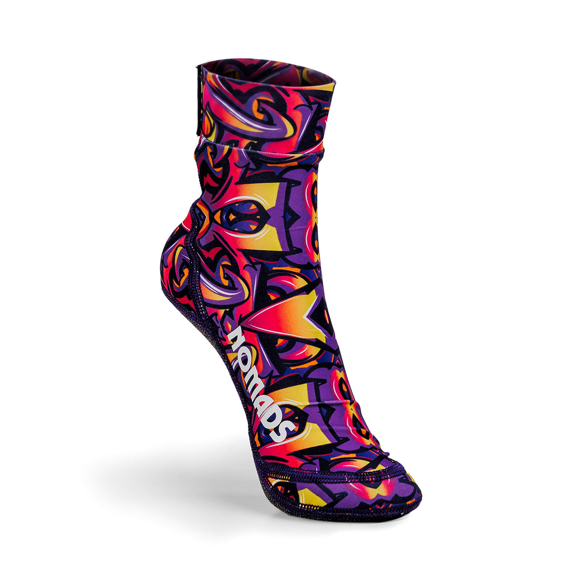 NOMADS Graffiti Tags kids' beach socks, front three-quarter view