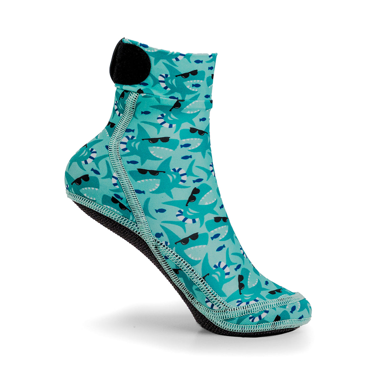 NOMADS Cool Sharks kids' beach socks, angled side view