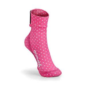 NOMADS Pink Polka kids' beach socks, front three-quarter view